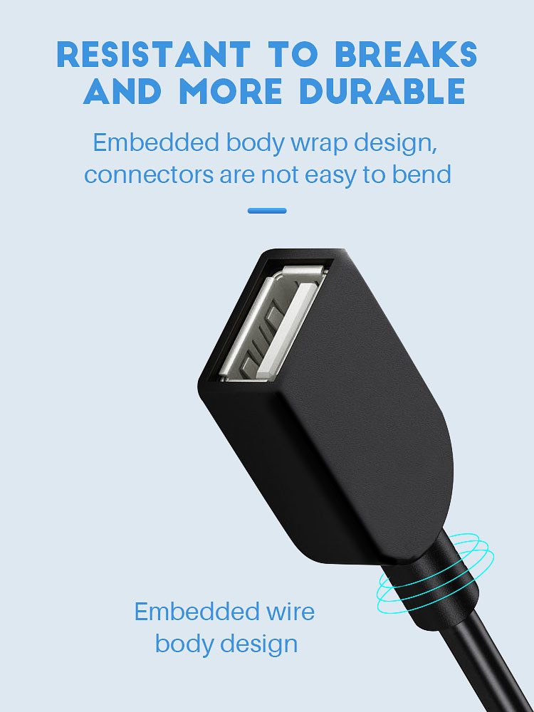 Corrosion Resistant 3m USB 2.0 Extension Cable 8000 Times Lifespan