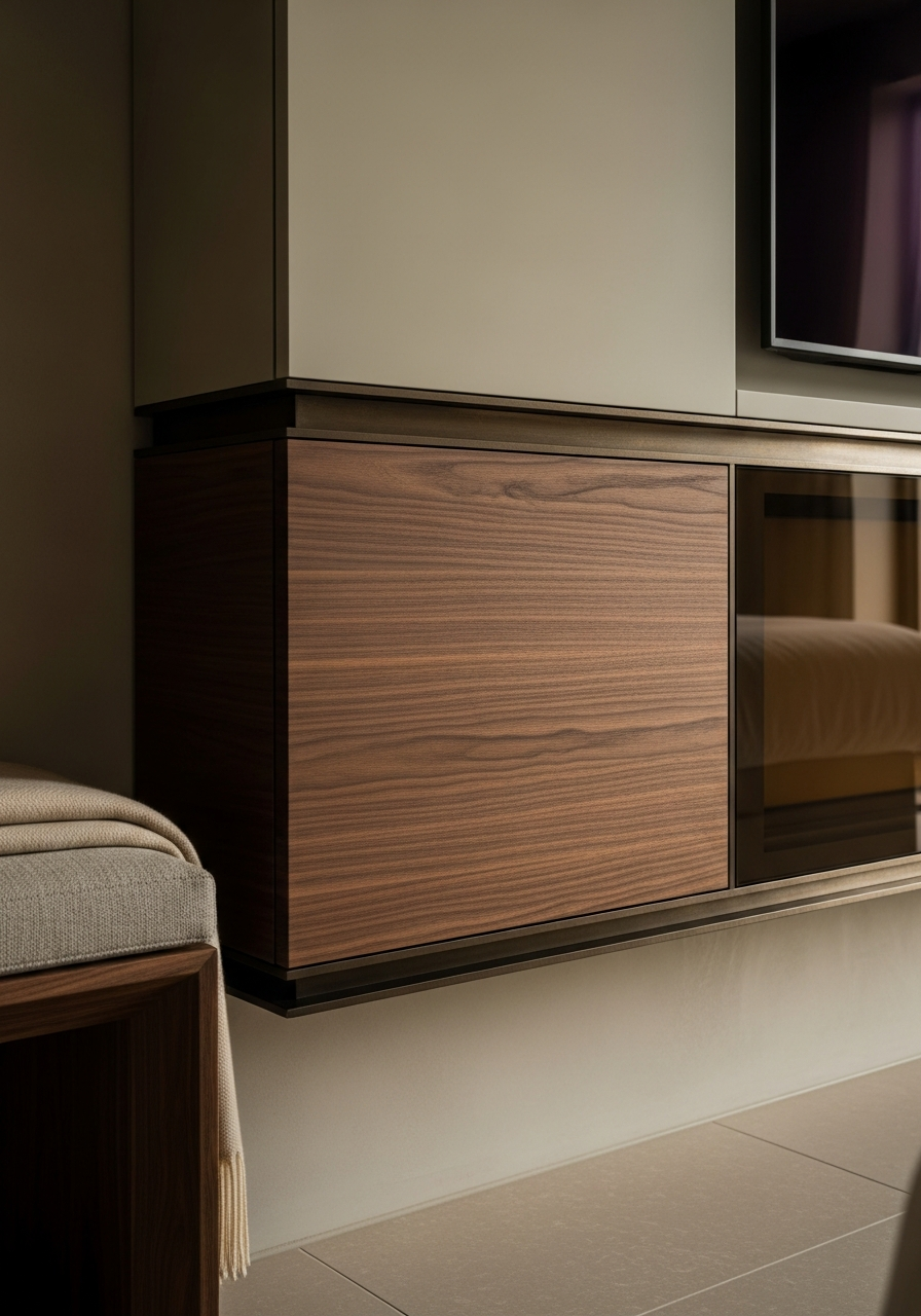 Hotel Atmosphere Walnut Media Console in 304 Stainless Steel
