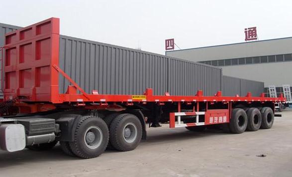 Double Axles Flat Bed Semi Trailer With Dual Line Braking System For Transport