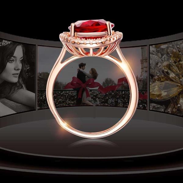 Rose Gold Plated 925 Silver Ring with Red Cubic Zircon Princess Wedding Ring (R12282)