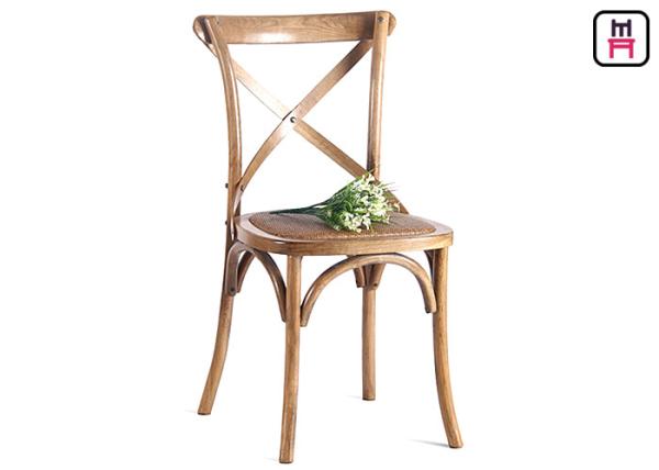 Wedding Event Romantic Wood Restaurant Chairs X Back Chair Rattan Seats / French Style
