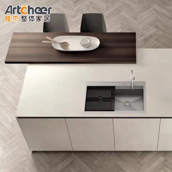 Panel de puerta de membrana de PVC Tratamiento de superficie gabinete de cocina conjunto en estilo italiano moderno