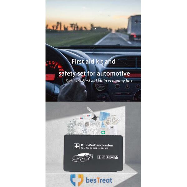 Caja de rescate y primeros auxilios de seguridad automotriz DIN13164-2022 Conforme Conjunto de primeros auxilios para automóviles con caja estándar