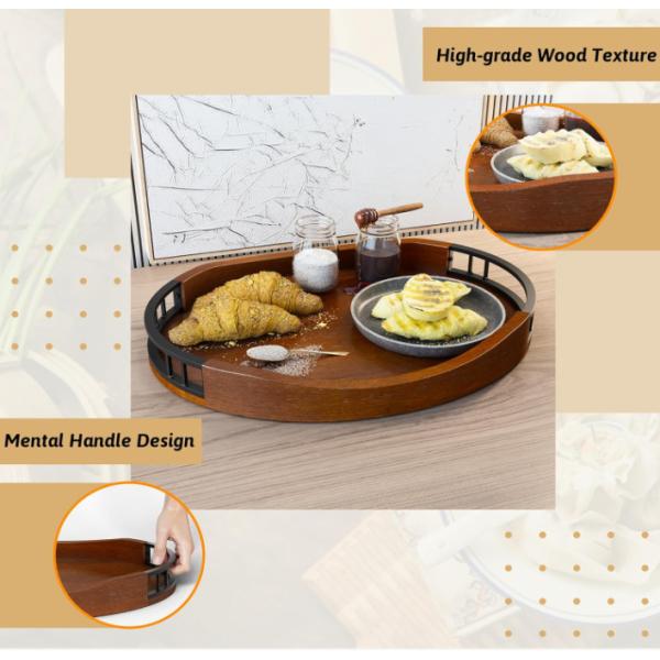 Rustic Solid Oak Wood Multifunctional Wood Nuts Serving Tray Round Wooden Decorative Ottoman Tray