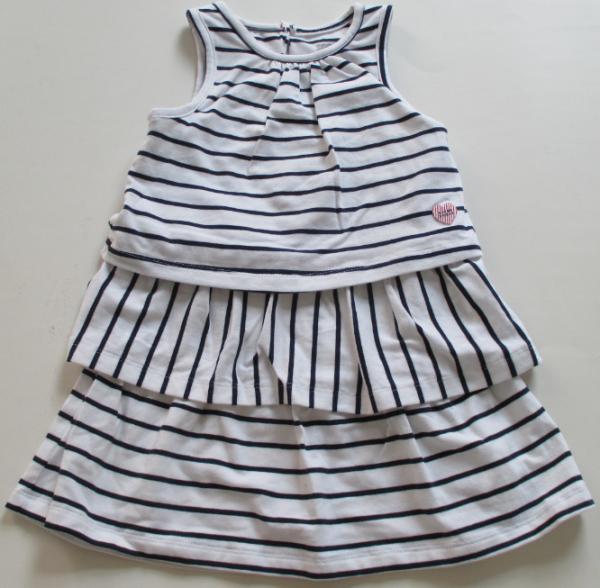 Knitted White And Black 2 Years Baby Girl Cotton Dress Yarn Dyed Three Layers