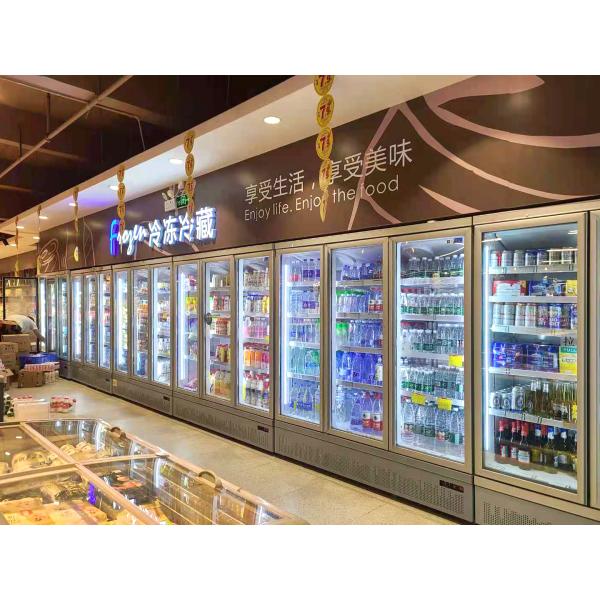 Supermarket Commercial High Plug in Upright Glass Door Air Cooled Cold Energy Drink Beverage Display Refrigerator Freezer