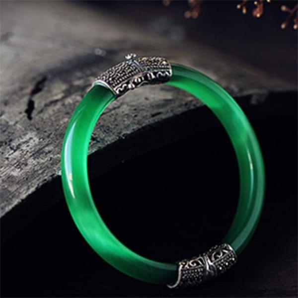 Women Vintage Jewelry Sterling Silver Zirconia Bangle Bracelet (015741GREEN)