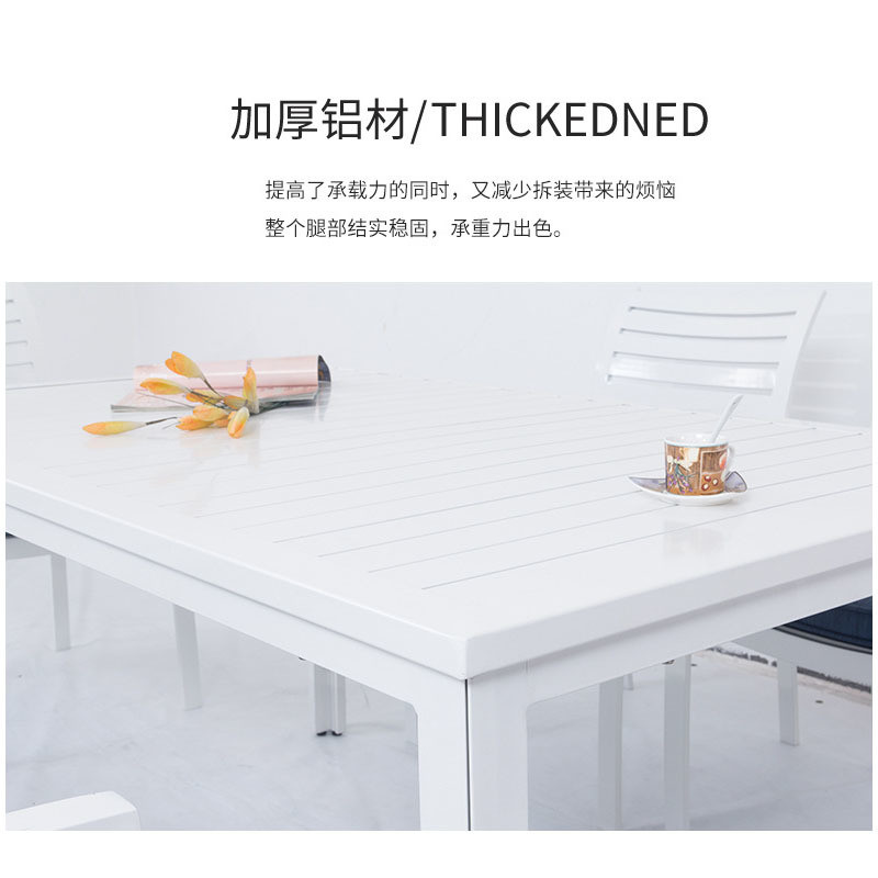 Modern Garden Furniture Dining Table Set with 6 Seater Wood Table and Metal Chairs
