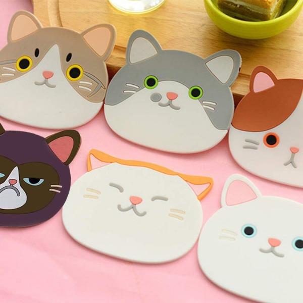 CM-005Cute Cartoon Cat Cup Coasters Mats Silicone Rubber Coaster HEATER