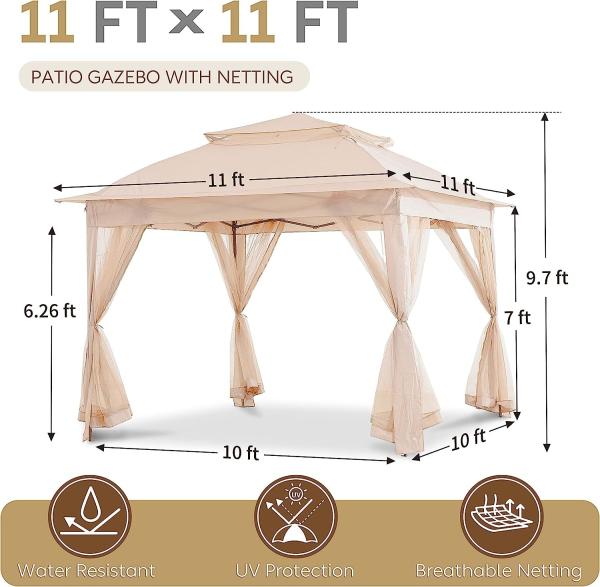 Pop Up Gazebo Mosquito Nettings, Outdoor Canopy Shelter Garden Lawn Backyard, Patio Cover Outdoor Gazebo Pergol