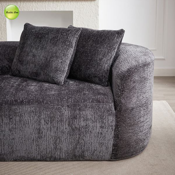 Chenille Compressed Curved Boucle Couch Washable Fabric Sofa