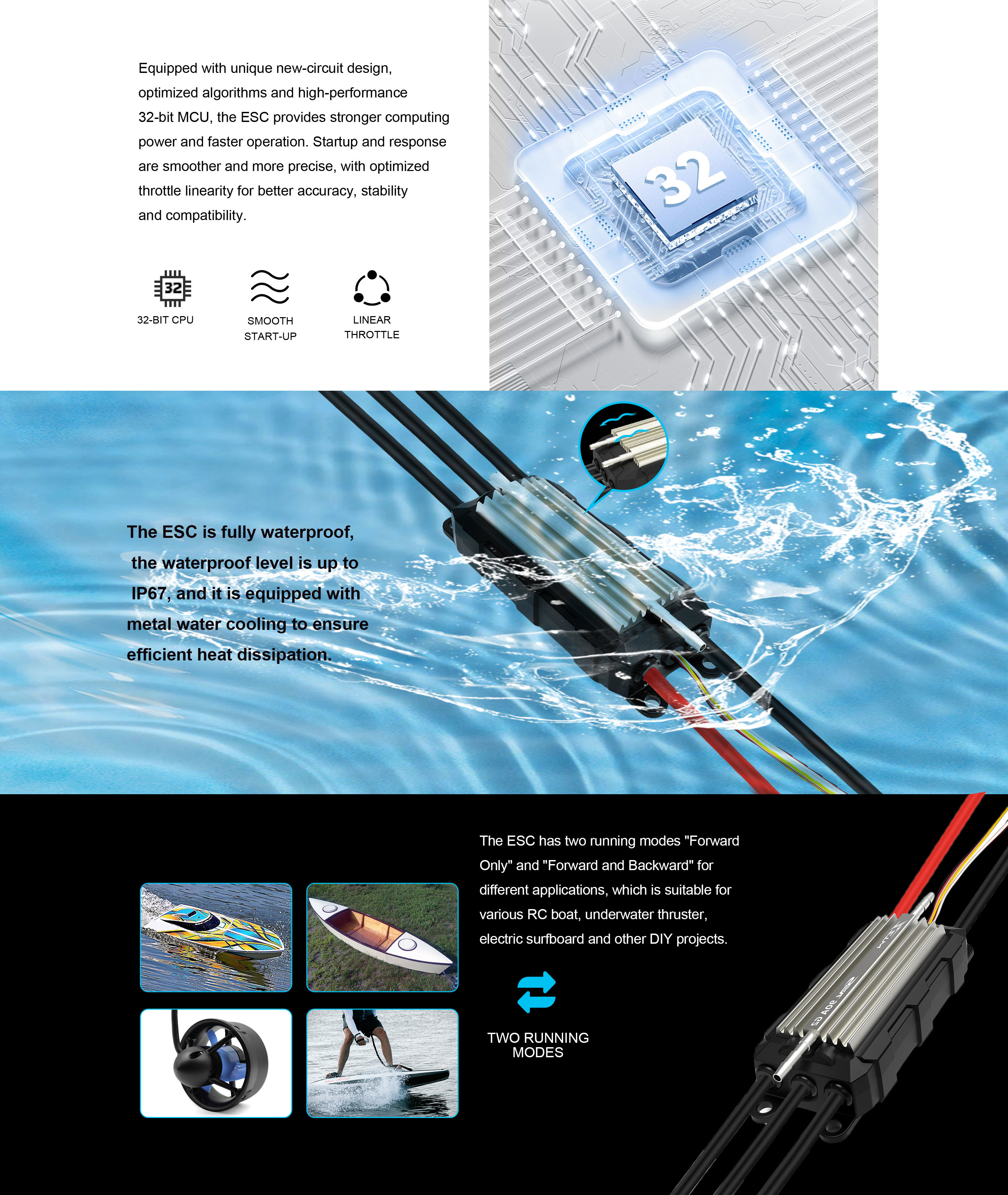 Water Cooling ZTW Seal ESC 90A SBEC G2 32 Bit ESC 3S-8S For RC Boats