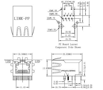 Разъемы Rj45 Lan ARJ11D-MASB-B-A-FMU2 с Magnetics водить локальных сетей деятельности