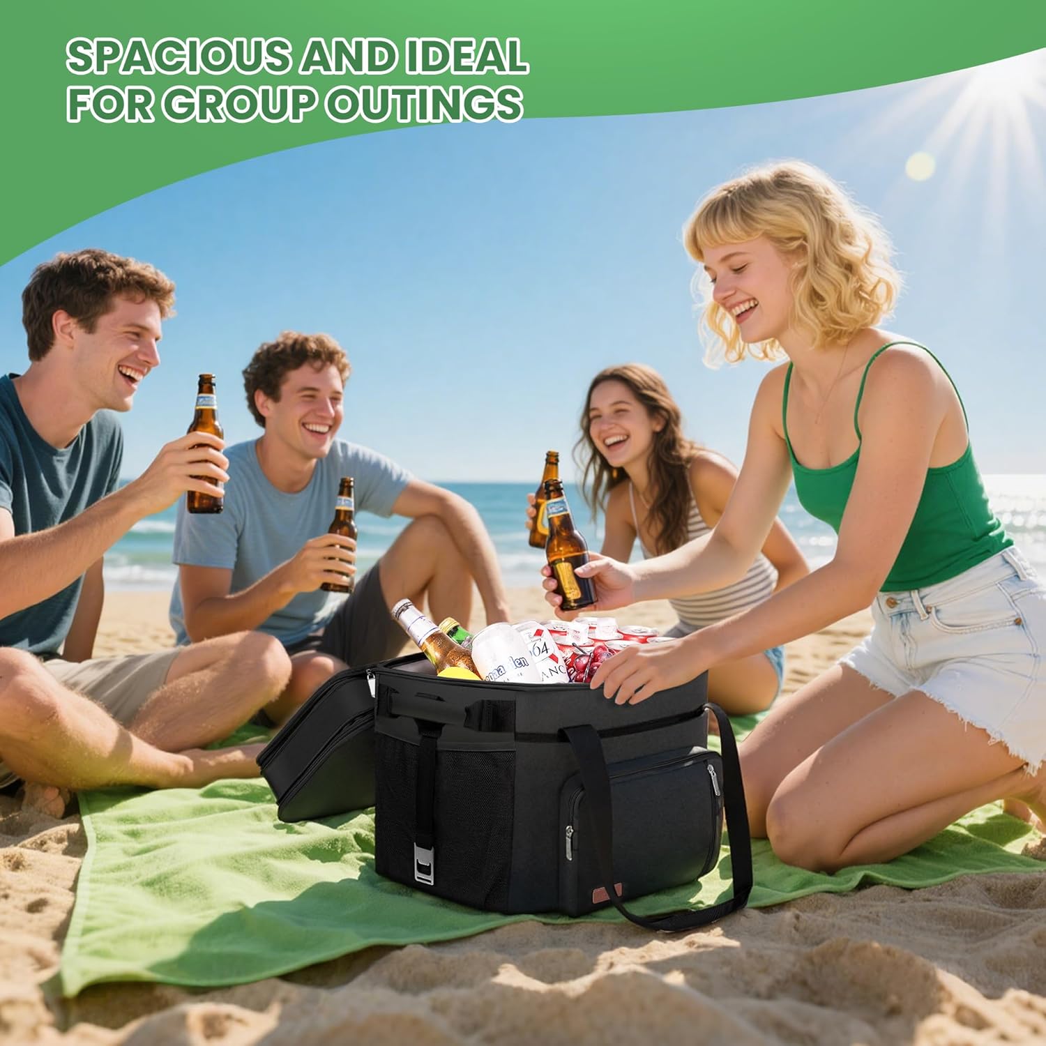 Cooler Bag Double Deck - 60 Can Leakproof Insulated Portable Soft Lunch Cooler, Extra Large Expandable Ice Chest Cooler for Beach, Picnic, Camping, Shopping