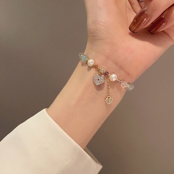 High Quality Green Crystal Girls Pearl Bracelet Heart Shaped Bracelet