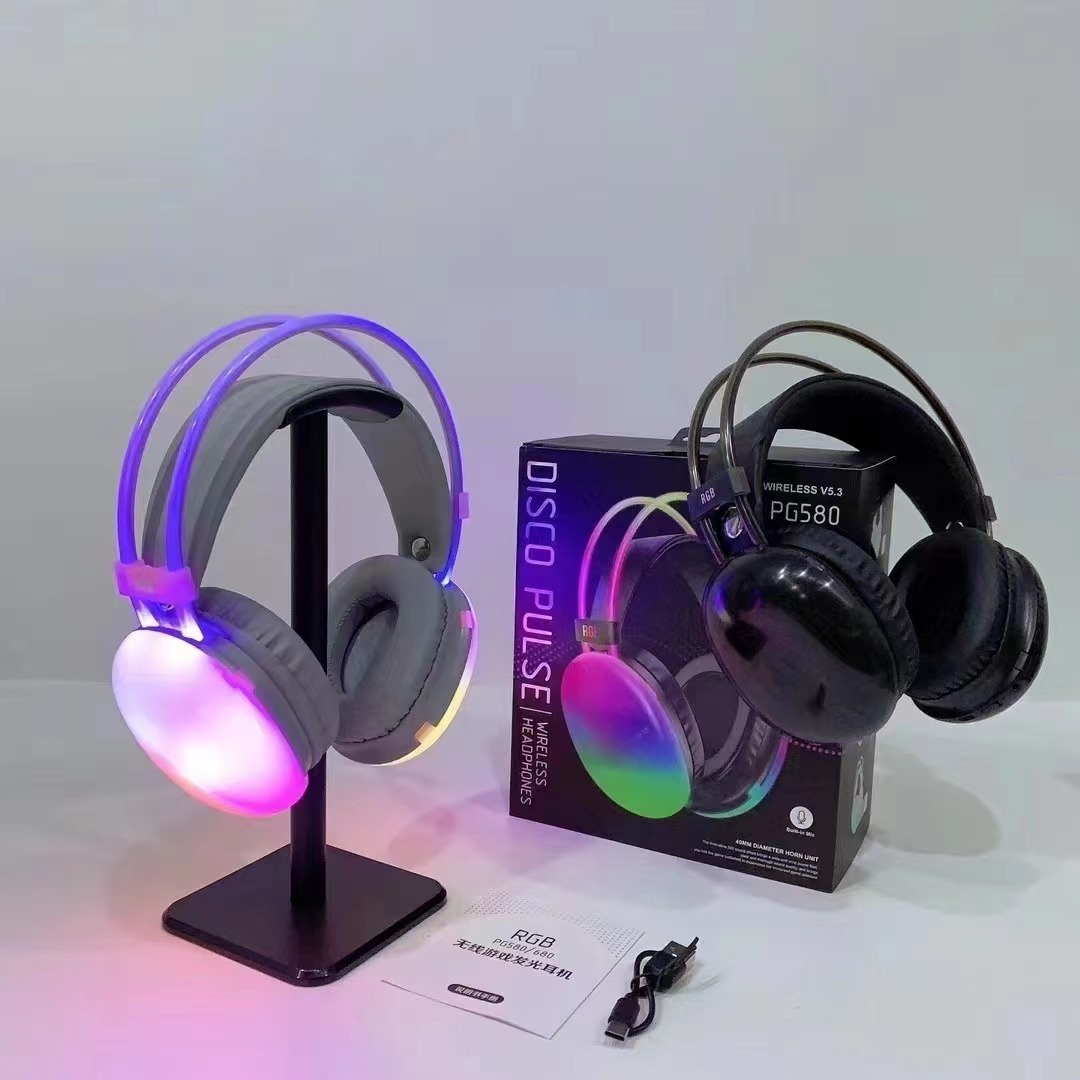 JTY-580 RGB wireless gaming headset, Bluetooth 5.0 headset with color LED lights, HiFi stereo, long battery life, surround sound, suitable for gaming headsets on PC phones
