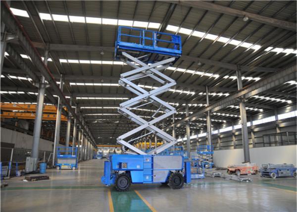 Electric 13m All Terrain Scissor Lift , Aerial Work Platform Anti Slip Mat CE Certificate