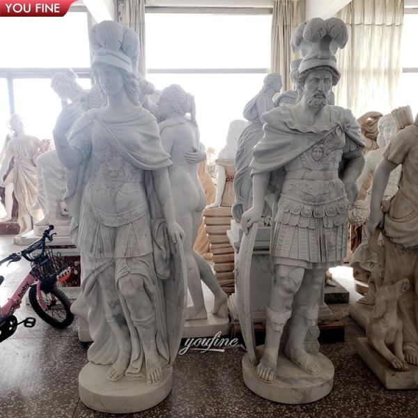 Hand Carved Natural Stone Life Size Warrior Sculpture Roman Soldier Marble Male Statue