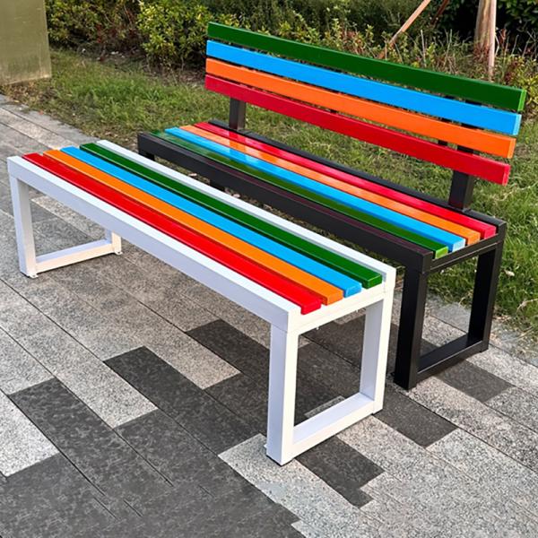 General Outdoor Furniture Steel Wood Garden Patio Porch Chair with Backrest and Slatted Seat Modern Design