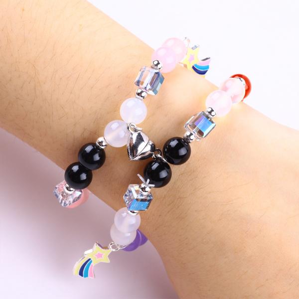 8MM Multi-Color Natural Crystal Friendship Jewelry Distance Bracelet Hearts Magnets Bracelet For Gift
