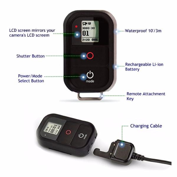 0.8 Inch LCD Waterproof Wireless WiFi Remote Control With USB Charger Cable For GoPro Hero 5 4 3+ 3