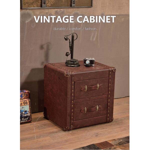 Nidea #8502 Vintage Leather Trunk Cabinet-Handmade Durable Multifunction  Lounge Pub Club Studio Furniture