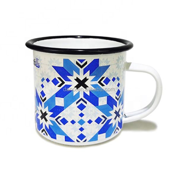 Enamel Coating Double Coating 0.5mm Thickness 16oz Travel Mug with Handle Custom Logo Print Coffee Tea Cups Outdoor