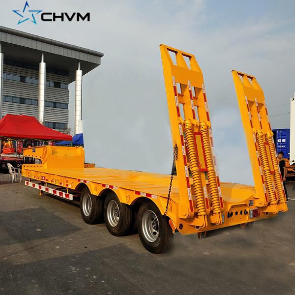 Low Bed Semi Trailer with Ramp 4 3 Axles 40FT 100t Heavy Duty Flatbed Lowboy Truck Trailer