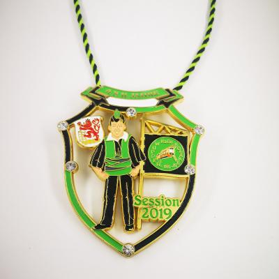 Vibrant Zinc Alloy Customized Carnival Session Medal With Stones And Cord Attached