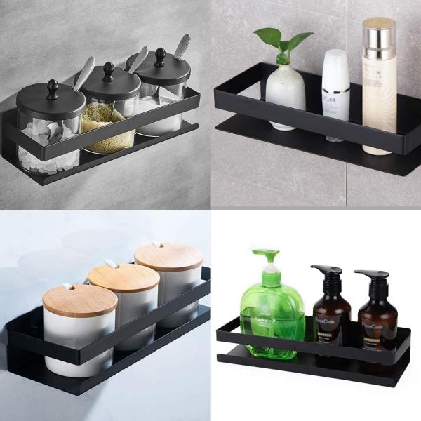 Durable Rustproof Wall Mounted Bathroom Shelf Rectangular Matte Black Color