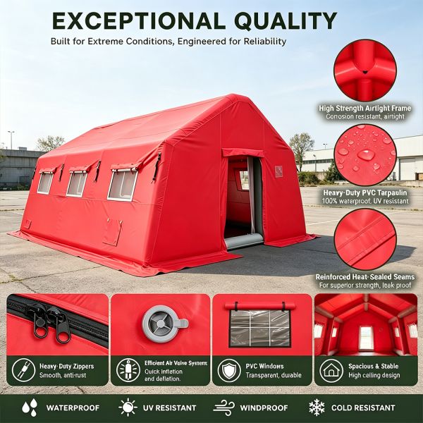 Custom Giant Inflatable Tent 0.9 mm PVC Airtight Emergency Shelter for Disaster Relief, Outdoor Camp, Event Rental OEM Factory