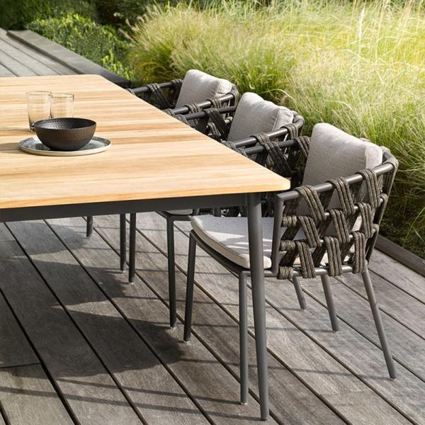 Outdoor Furniture Dining Room Set with Aluminum Frame Teak Wooden Dining Table and Chairs