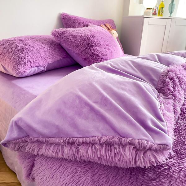 Двойная королева король твердый цвет утолщенный теплый винк бархатный 4 шт.