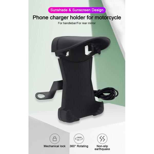 Sunproof motorcycle bike e-bike phone charger holder