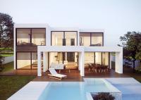 Villas prefabricadas a prueba de huracanes con ventanas corredizas de PVC de doble vidrio y kits de casas de acero con tablero de fascia de acero