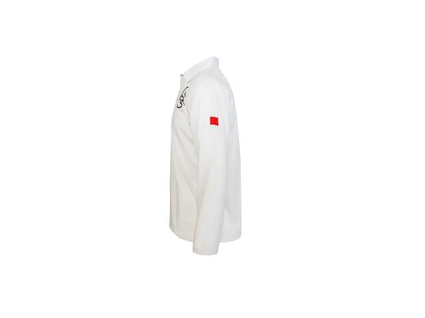 180GSM Lapel Collar Men White Long Sleeve T Shirt With Buttons And Embroidery