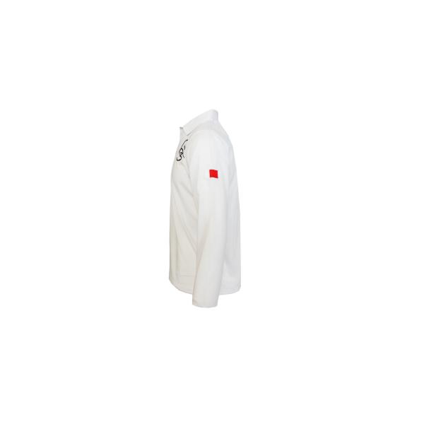 180GSM Lapel Collar Men White Long Sleeve T Shirt With Buttons And Embroidery