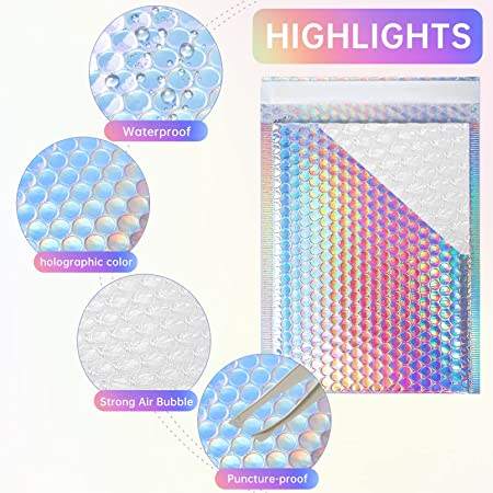 Custom Packaging Holographic Silver Metallic Bubble Envelopes Shipping Laser Bubble Mailer Waterproof Shockproof Bubble Bags