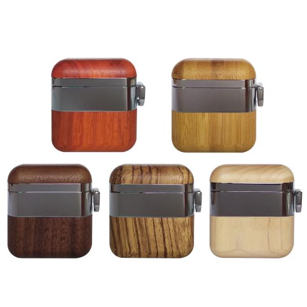 wood metal case protective cover compatible with apple airpods 2 and 1 blu tooth earphone