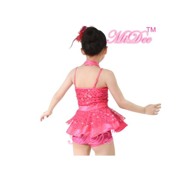 MiDee Fuchsia Jazz & Tap Costumes Outfits 2 Pieces Halter Sequin For Girls