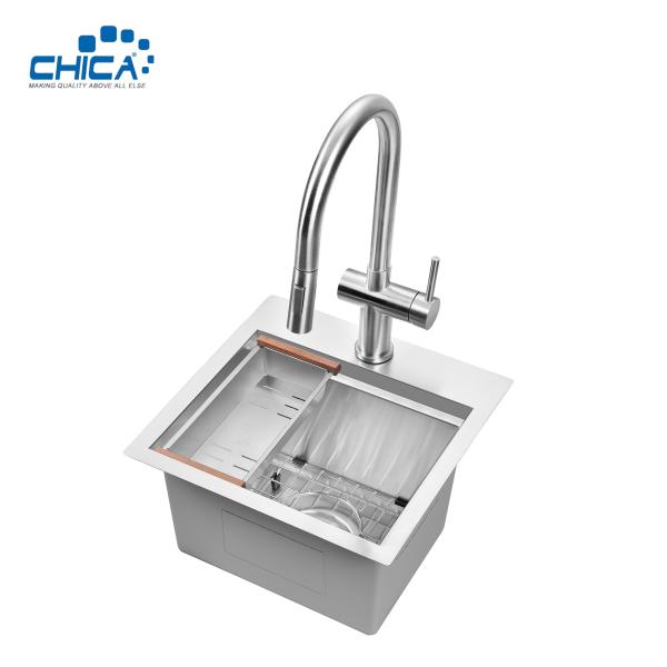 topmount handmade house kitchen sink SUS304 stainless steel single bowl sink