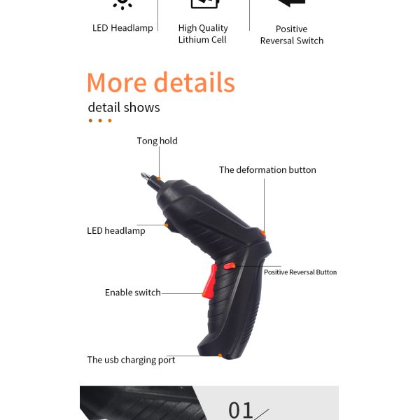 Compact USB-Charging Foldable Electric Screwdriver Quick Industrial Screw Drivers for Door/Window Installation Battery