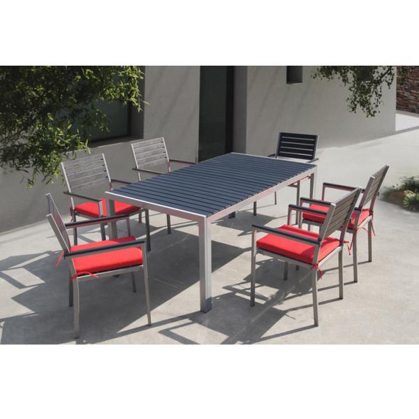 Poolside Plastic Wood Furniture Aluminum Frame Dining Table and Chairs for Courtyard Garden Set