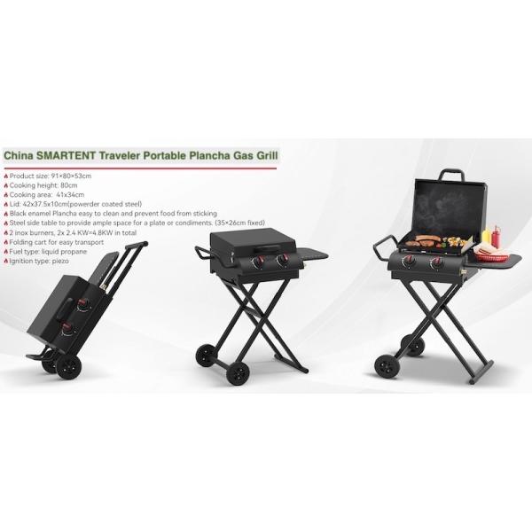 90*80*53cm Black Steel Portable Outdoor Cool Camping Gas Grill With Small Wheels