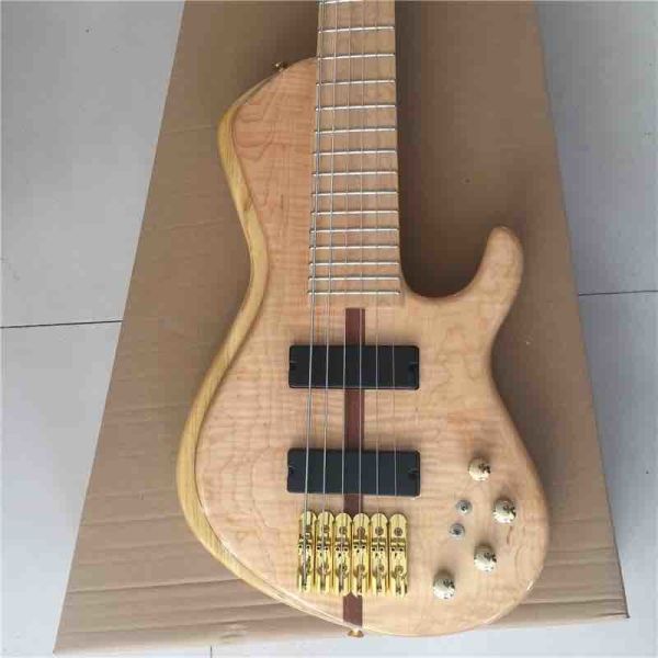 Custom Burst Maple Top 6 Strings Bass Guitar Neck Through Body Ebony Fingerboard Active Pickups Electric Bass
