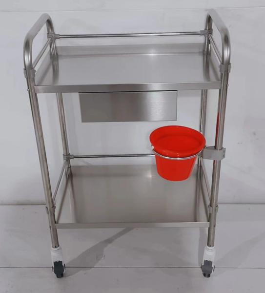 Heavy Duty 2-Shelf Stainless Steel Procedure Cart with Pull-Out Drawer Bucket