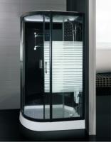 O grande preto de vidro moderado da cabine do chuveiro do vapor da massagem listrou