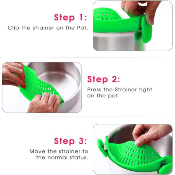 Adjustable Rice Clip On Silicone Colander For Pots And Pasta Strainer