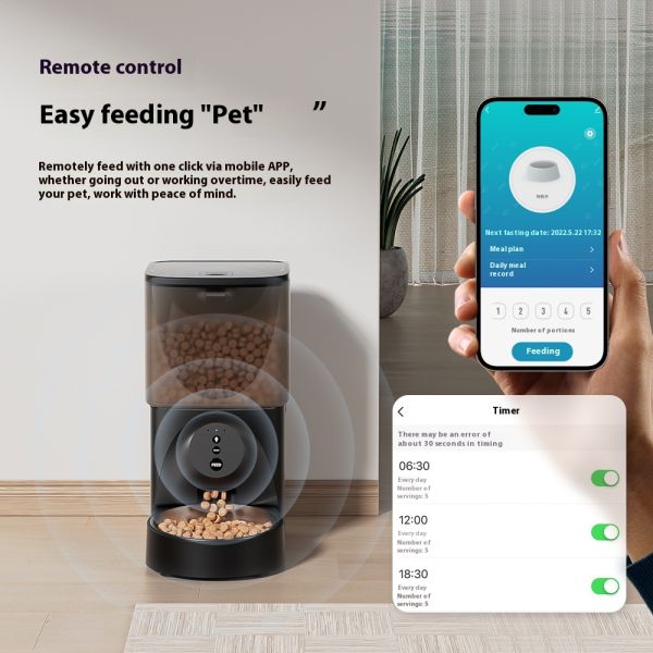 WiFi Pet Feeder Smart Control Microchip 4.5L Large Capacity Eco-Friendly Plastic Dog Bowl Charge-Powered Remote Food Dispenser