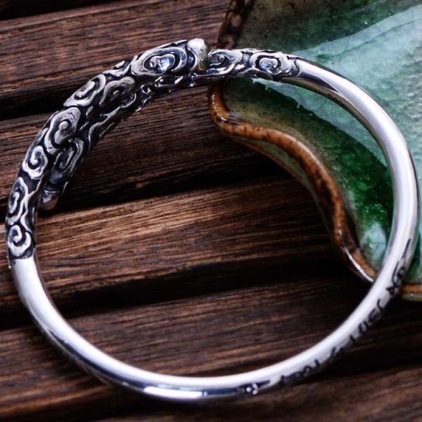 Adjustable Retro Vintage Sterling Silver Cuff Bracelet Engraved Clouds(054565)